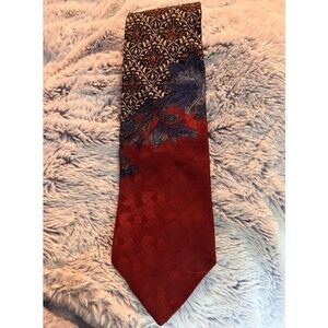 Jefferson House Burgundy/Blue Geometric Tie 100% Silk Woven in Italy 57” x 3.75”